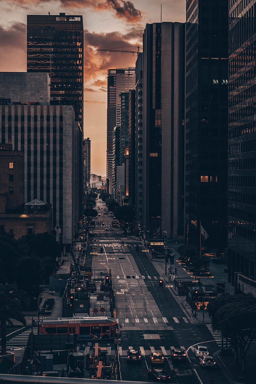 도시, 미국, 자동차, 시티, 건물, 위에서 본, 도로, 미국, 거리, 로스앤젤레스 HD 전화 배경 화면