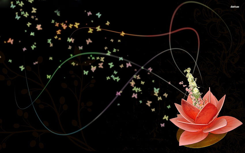 Lotus and butterflies - Digital Art HD wallpaper