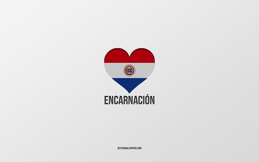 I Love Encarnacion, Paraguayan cities, Day of Encarnacion, gray background, Encarnacion, Paraguay, Paraguayan flag heart, favorite cities, Love Encarnacion HD wallpaper