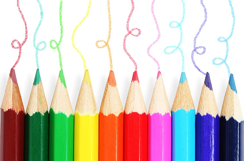 Разни, Разни, Цветни моливи, Цветове, Цвят, Бои, Цветни моливи, Бял фон HD тапет