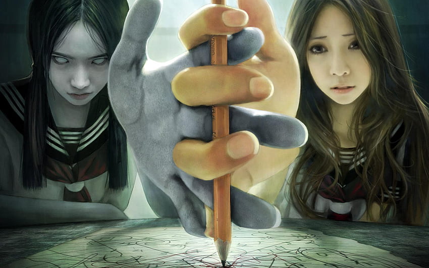 Inner Struggle, two girls, asymetrical, asian, dual persona, hands, pencil, dual personality, i chin len HD wallpaper