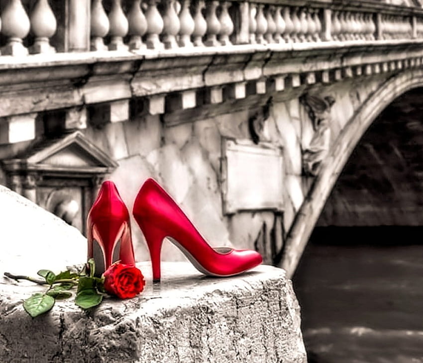 Red Shoes and Rose, Shoes, , red, Rose HD wallpaper