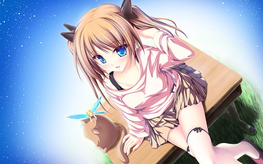 Lovely anime girl, chair, blue eyes, stars , , Cute Girls Anime HD wallpaper  | Pxfuel