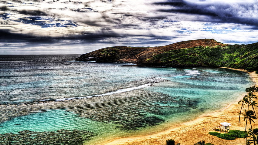 hanauma bay in waimanalo hawaii r, sea, bay, clouds, r, beach HD wallpaper