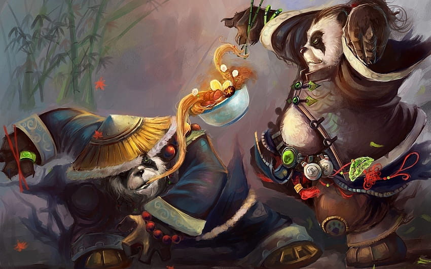 World of Warcraft misie pandy kluski Sztuka cyfrowa stożkowe kapelusze miska kungfu Zwierzęta , Hi Res Zwierzęta , Wysoka rozdzielczość , Ninja Panda Tapeta HD