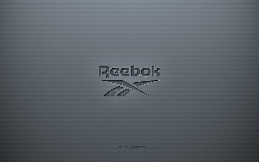 リーボックのロゴ、灰色の創造的な背景、リーボックのエンブレム、灰色の紙のテクスチャ、リーボック、灰色の背景、リーボックの 3 d ロゴ 高画質の壁紙