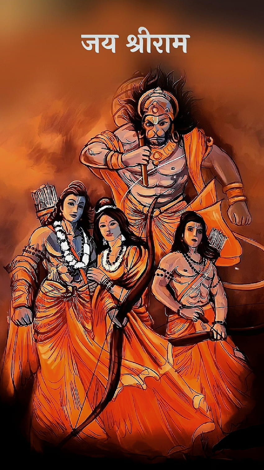 Jay Shree Ram, ศิลปะ, วาด, ลอร์ด, shree_ram, หนุมาน, พระเจ้า วอลล์เปเปอร์โทรศัพท์ HD