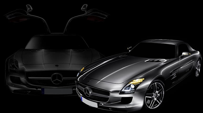 Srebrny Mercedes SLS, ekskluzywny, luksusowy, mercedes benz, samochód, mercedes, drogi, daimler, szybki, srebrny, nowy Tapeta HD