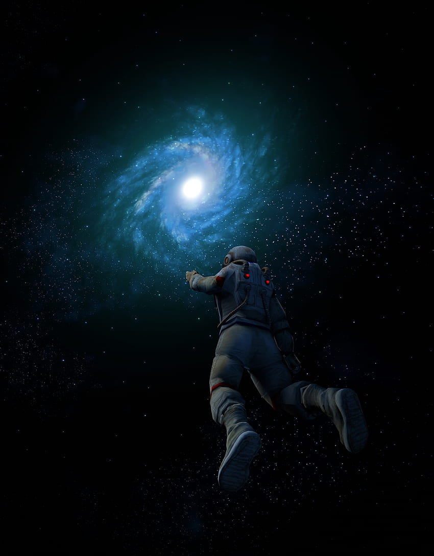 Astronaut, spiral galaxy, nebula, cosmos universe, dark HD phone wallpaper