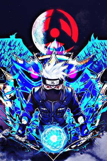 Kakashi, naruto, electric blue, HD phone wallpaper