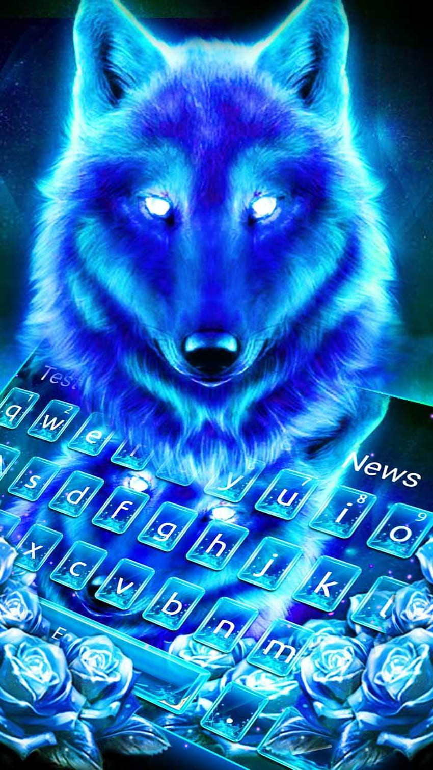 Motyw klawiatury Neon Cool Blue Wolf dla Androida Tapeta na telefon HD