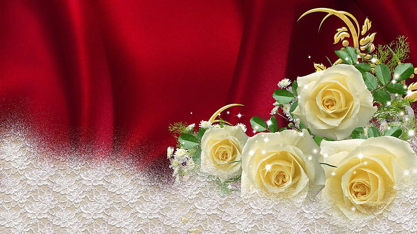 Yellow Roses Red Satin Flowers Luxury Silk Luxurious Rich Gold Babys, Glamour HD wallpaper