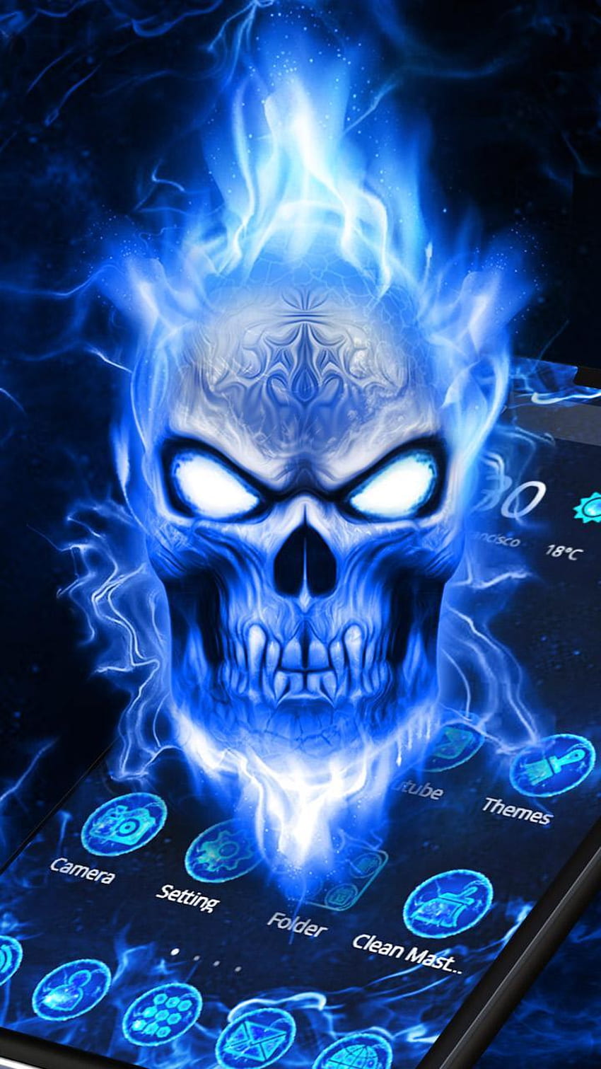 Smoking Blue Devil Skull Theme dla Androida Tapeta na telefon HD