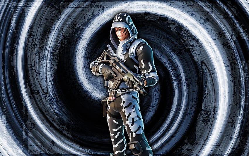 Ice Stalker, blue grunge background, Fortnite, vortex, Fortnite characters, Ice Stalker Skin, Fortnite Battle Royale, Ice Stalker Fortnite HD wallpaper