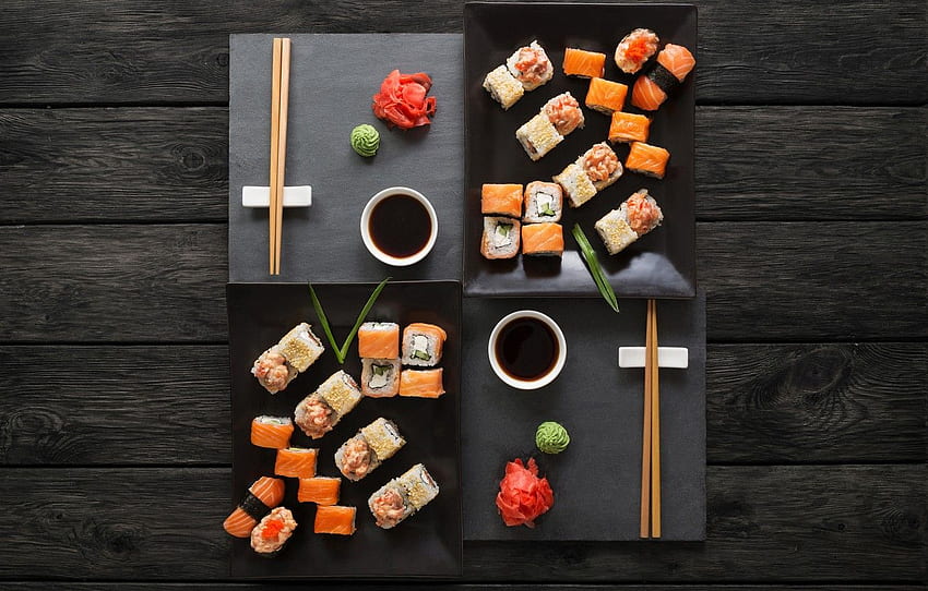 sticks, sauce, sushi, sushi, rolls, ginger, set, Japanese Food HD wallpaper