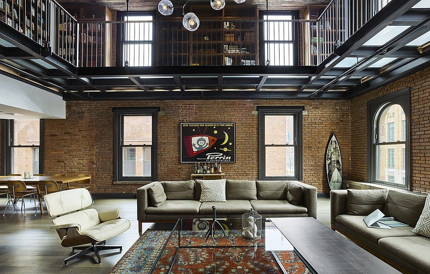 design, style, interior, New York, living room, dining, Loft HD wallpaper