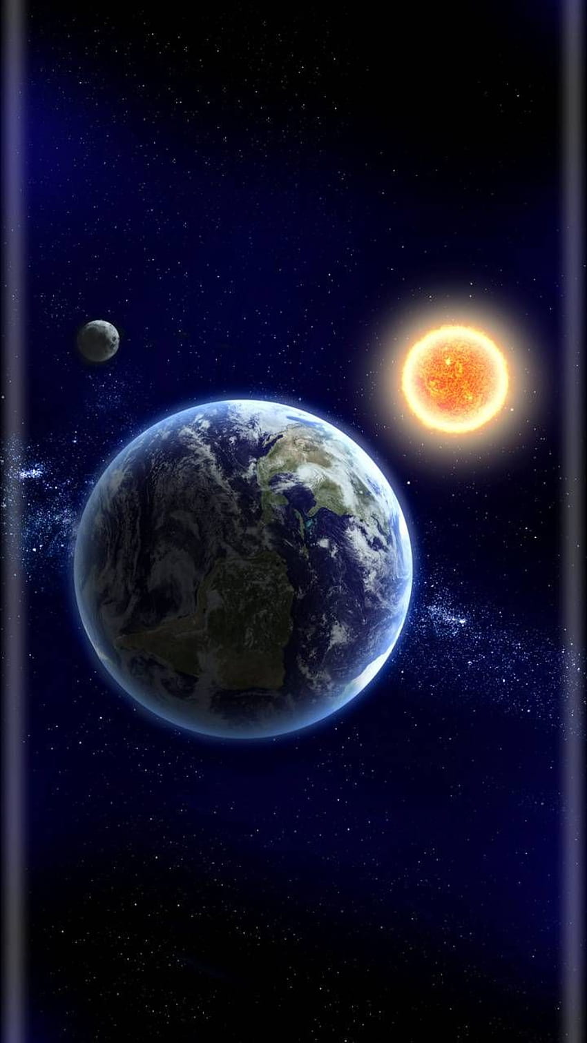 Ziemia i Księżyc, Ziemia Księżyc i Słońce Tapeta na telefon HD