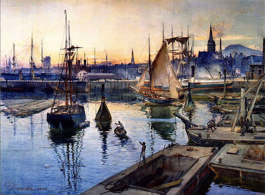 oil painting, sea, harbor, boats HD wallpaper