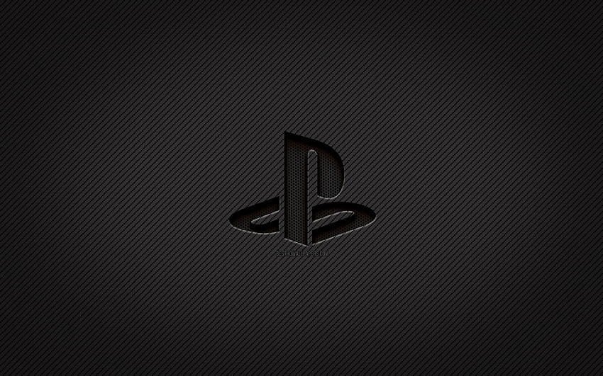 PlayStation carbon logo, , grunge art, carbon background, creative, PlayStation black logo, brands, PlayStation logo, PlayStation HD wallpaper