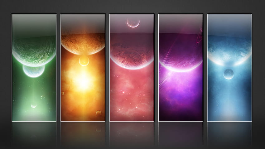 The 5 Planets, purpel, blue, blue planet, planets, orange, planet, purpel planet, red planet, green, red, green planet, orang planet HD wallpaper