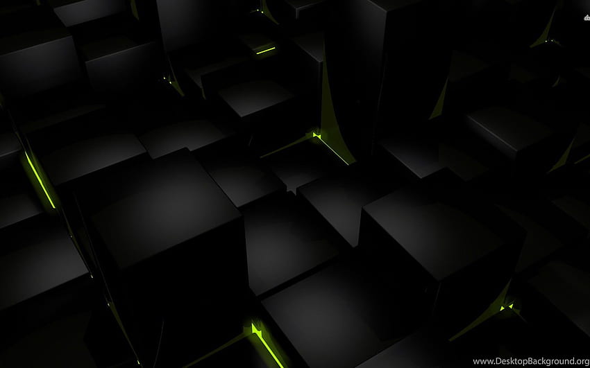 Cubos pretos com iluminação verde, 3D e. Fundo papel de parede HD