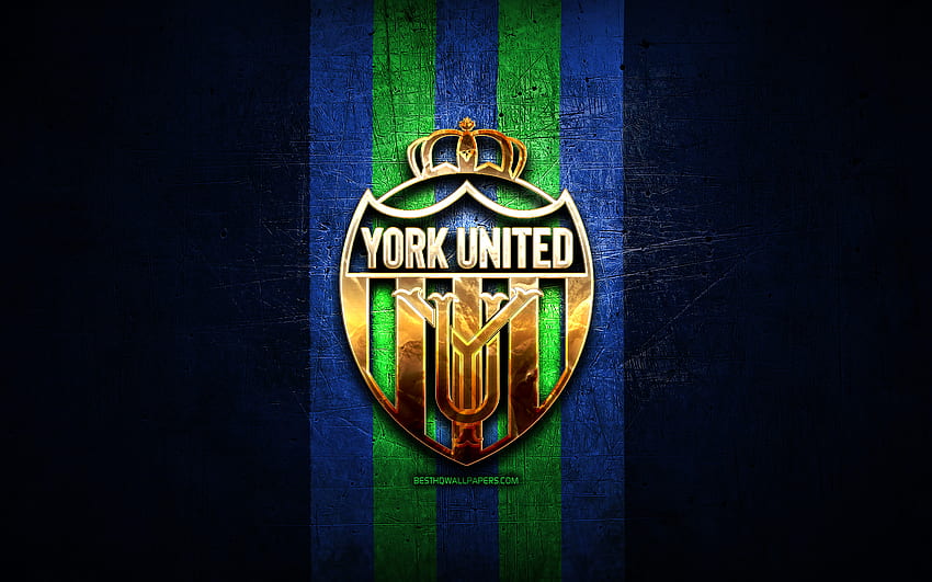 York United FC, logotipo dorado, Canadian Premier League, de metal azul, fútbol, ​​club de fútbol canadiense, logotipo de York United, fútbol, ​​York United fondo de pantalla