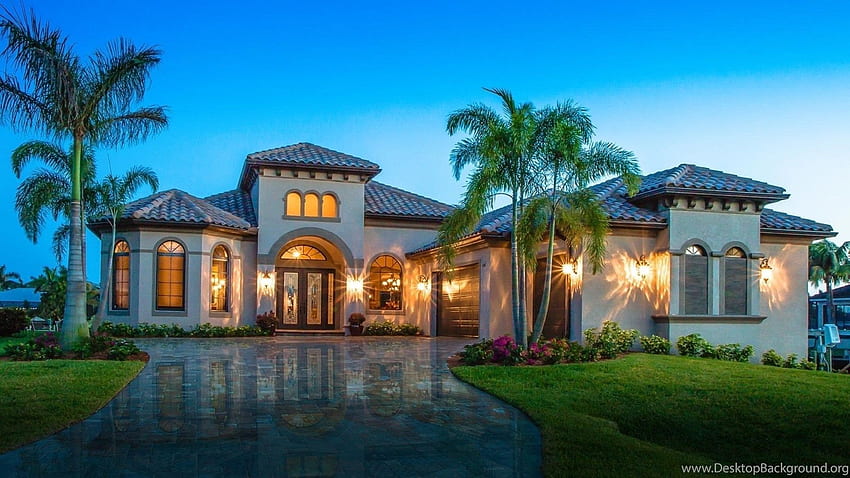 Floryda, domy, luksusowe domy, luksusowy dom na Florydzie. Tło, Luksusowy Dwór Tapeta HD