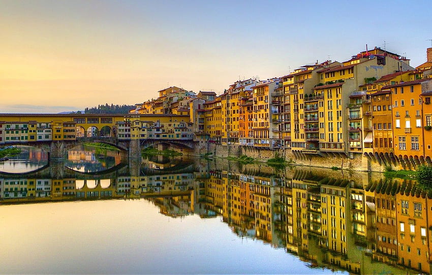 bridge, reflection, building, Italy, Florence, Ponte Vecchio HD wallpaper
