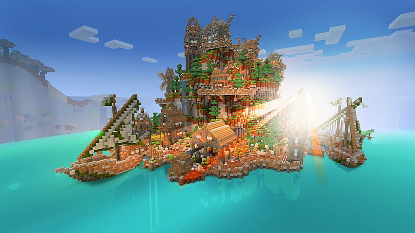 Piratas en Minecraft: barcos piratas, islas desiertas ️ REALMCRAFT fondo de pantalla