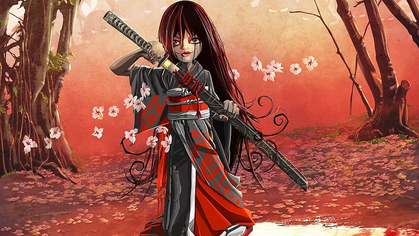 Anime Girl Samurai Red, Samurai Anime PC HD wallpaper | Pxfuel