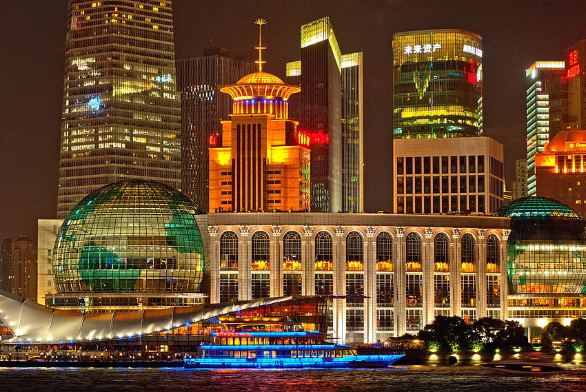 Kota, Malam, Gedung, Pencakar Langit, Shanghai Wallpaper HD