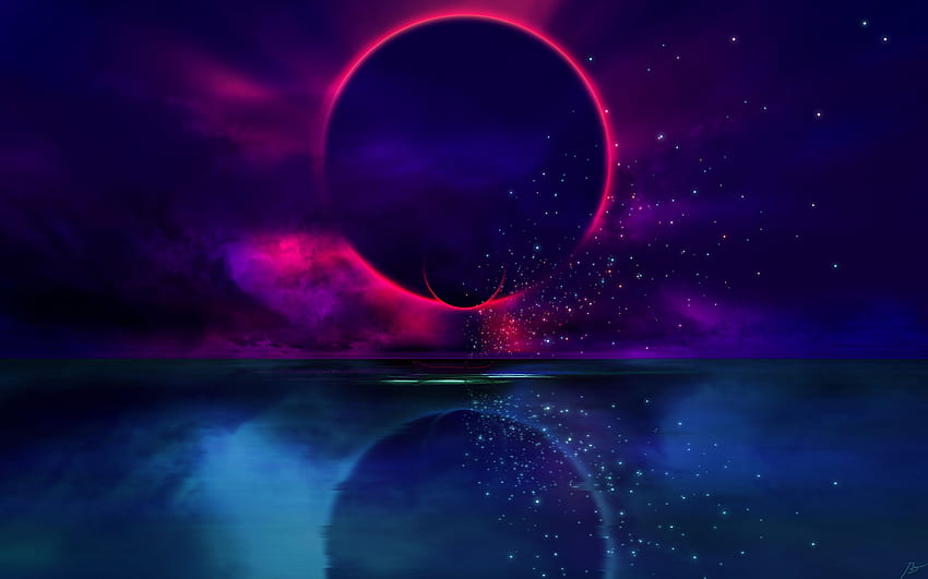 of Abstract, Artistic, Moon, Sea background & HD wallpaper
