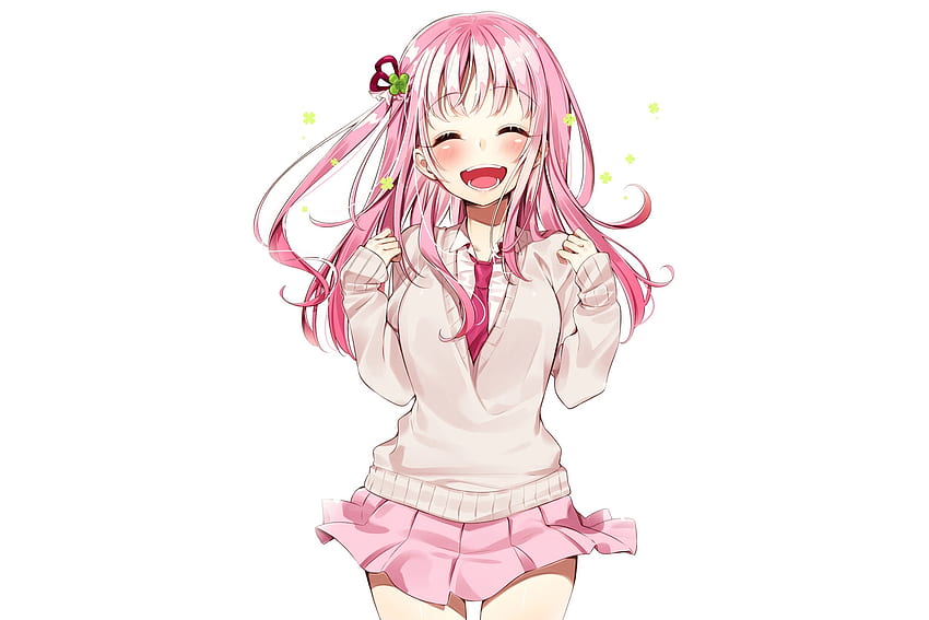 Joy, happiness, pink, short dress, anime girl HD wallpaper