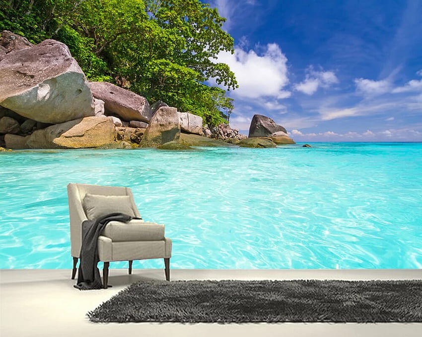 Papel de parede wyspa z krystalicznie czystą wodą naturalny kraj foto 3D, salon sypialnia wystrój domu. . - AliExpress, czysty ocean Tapeta HD