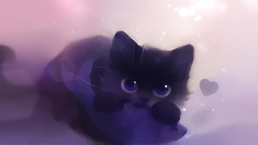 Дигитално котешко изкуство Черна котка, фон, просто цифрово изкуство HD тапет