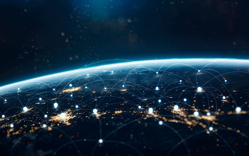 Network , Connections, Earth, Lights, Blue, Horizon, Space, World Network HD wallpaper