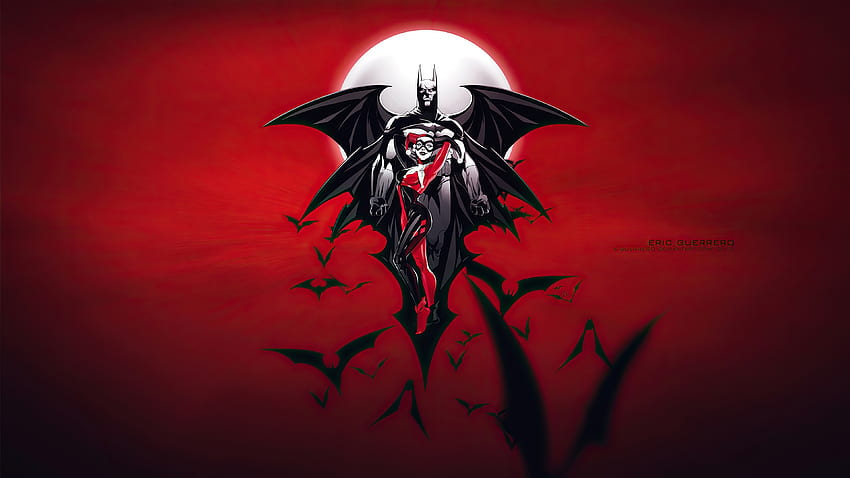 Batman & Harley Quinn, penerbangan, kelelawar, karya seni Wallpaper HD