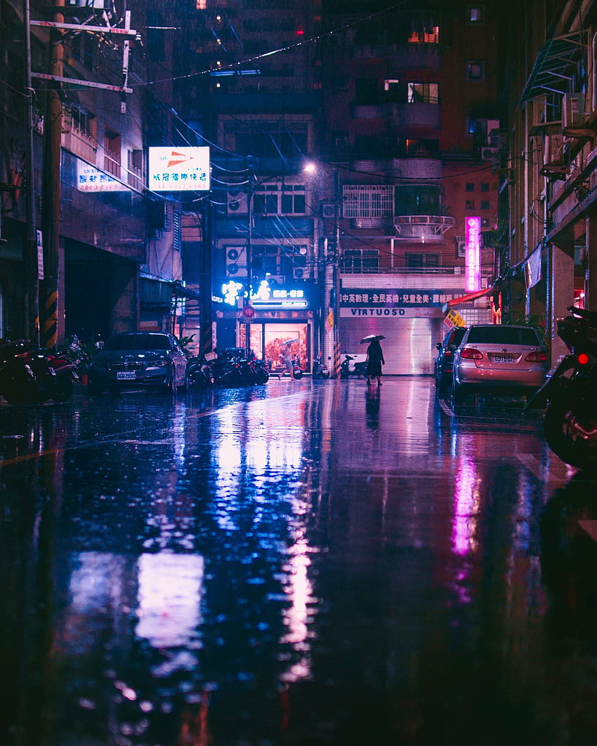 雨、ライト、街の通り、反射 HD電話の壁紙