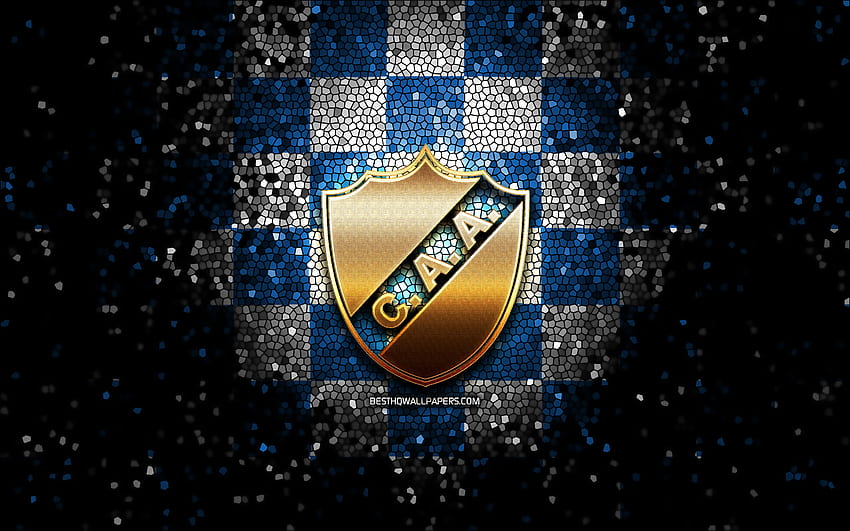 CA Alvarado, блестящо лого, Primera Nacional, синьо бял кариран фон, футбол, аржентински футболен клуб, лого на Alvarado, мозаечно изкуство, футбол, Alvarado FC, Club Atletico Alvarado HD тапет