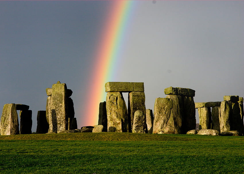 Arcobaleno a Stonehenge, druidi, storia, verde, cielo, colori, erba, antico Sfondo HD