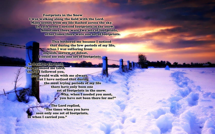 Fußabdrücke im Schnee, Gott, Fußabdrücke, Winter, Morgen, Sonnenuntergänge, Jesus, schön, heiliger Geist, Schnee, Bäume, Natur, Himmel, Abend HD-Hintergrundbild