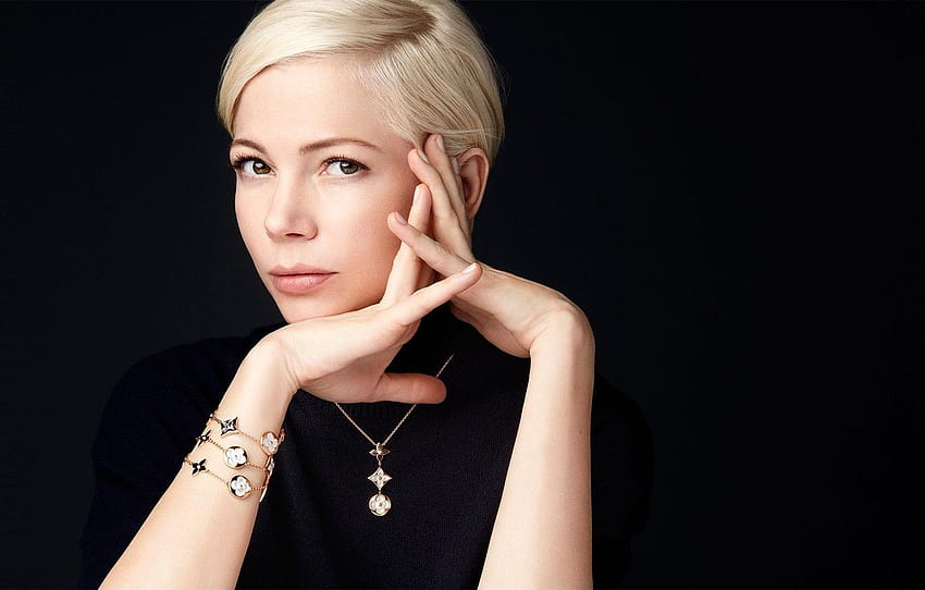 look, pose, actress, blonde, view, hair, blonde, pose, Michelle Williams, actress, Michelle Williams, background black for , section девушки HD wallpaper