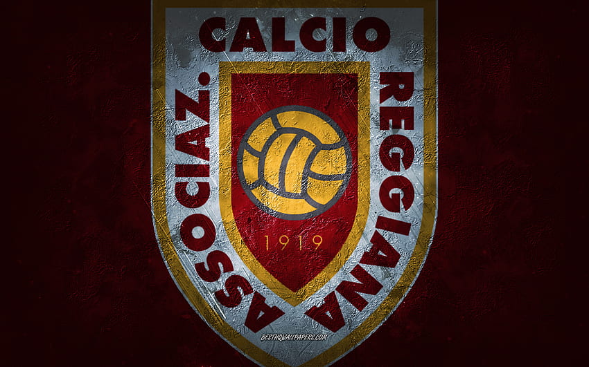 AC Reggiana 1919, Italian football team, burgundy background, AC Reggiana 1919 logo, grunge art, Serie B, football, Italy, AC Reggiana 1919 emblem HD wallpaper