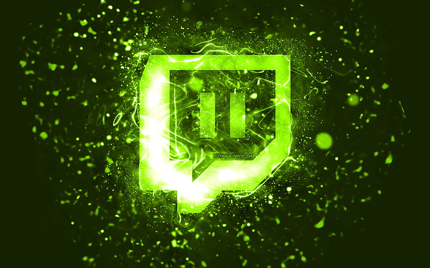 Twitch lime logo, , lime neon lights, creative, lime abstract background, Twitch logo, social network, Twitch HD wallpaper