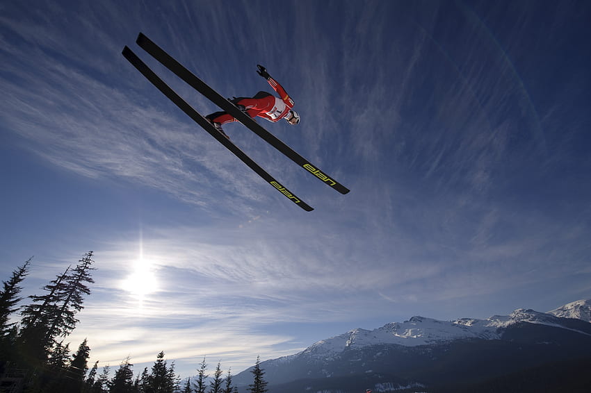 Spor, Gökyüzü, Dağlar, Güneş, Uçuş, Zıplama, Zıplama, Kayakçı, Kayak HD duvar kağıdı