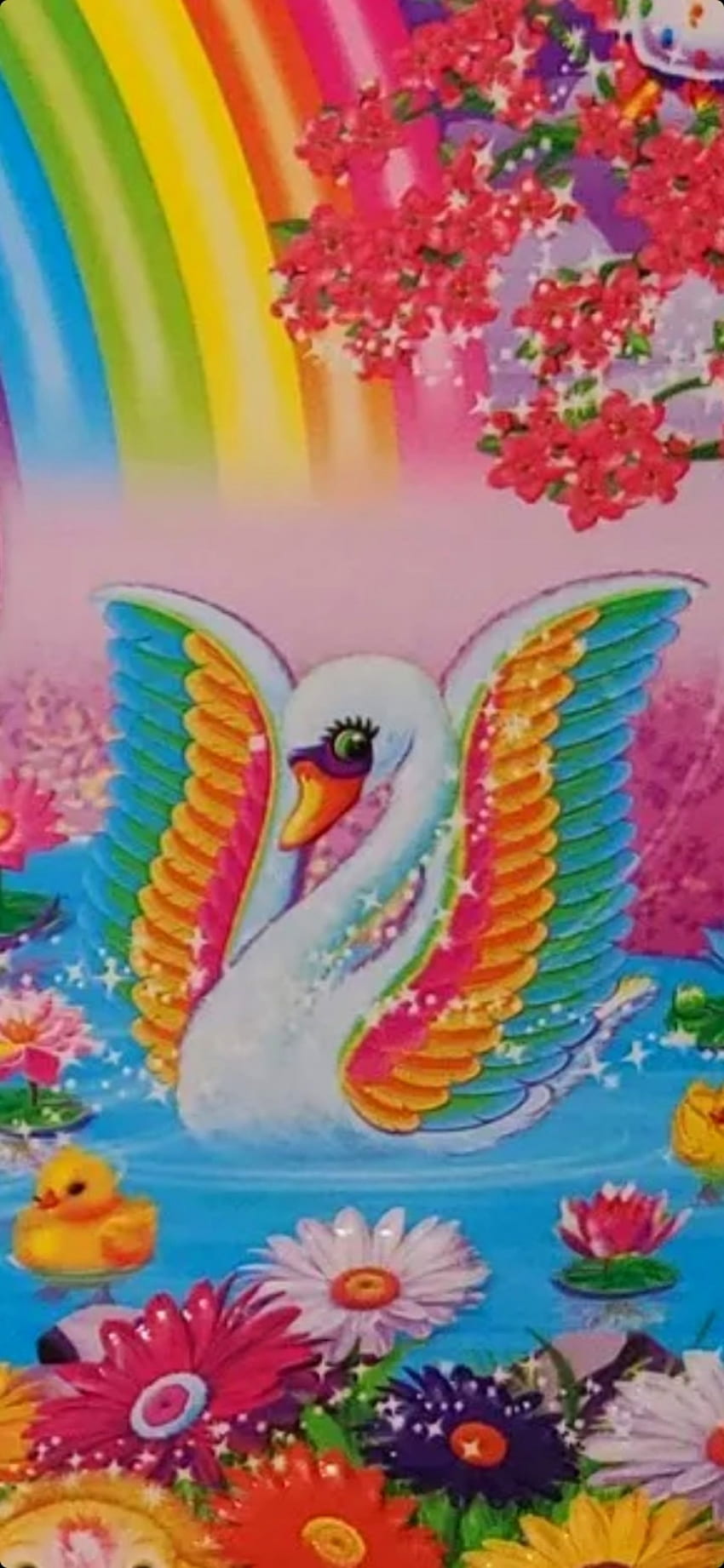 Lisa Frank Swan, primavera, arco-íris, arte, LisaFrank, animais Papel de parede de celular HD