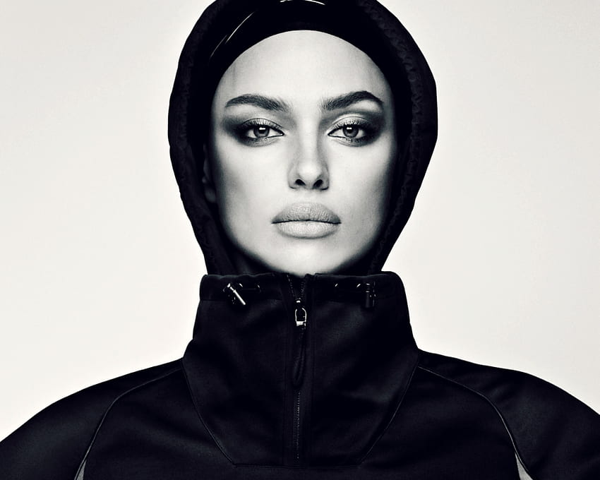 Irina Shayk, white, black, model, face, bw, girl, woman HD wallpaper