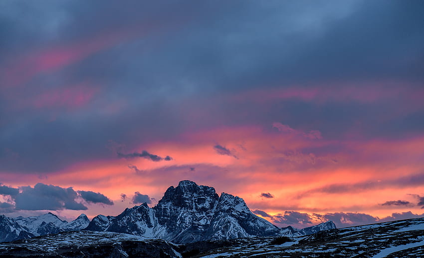 Italy, Nature, Sunset, Sky, Mountains, Clouds, Vertex, Tops, Snow Covered, Snowbound HD wallpaper