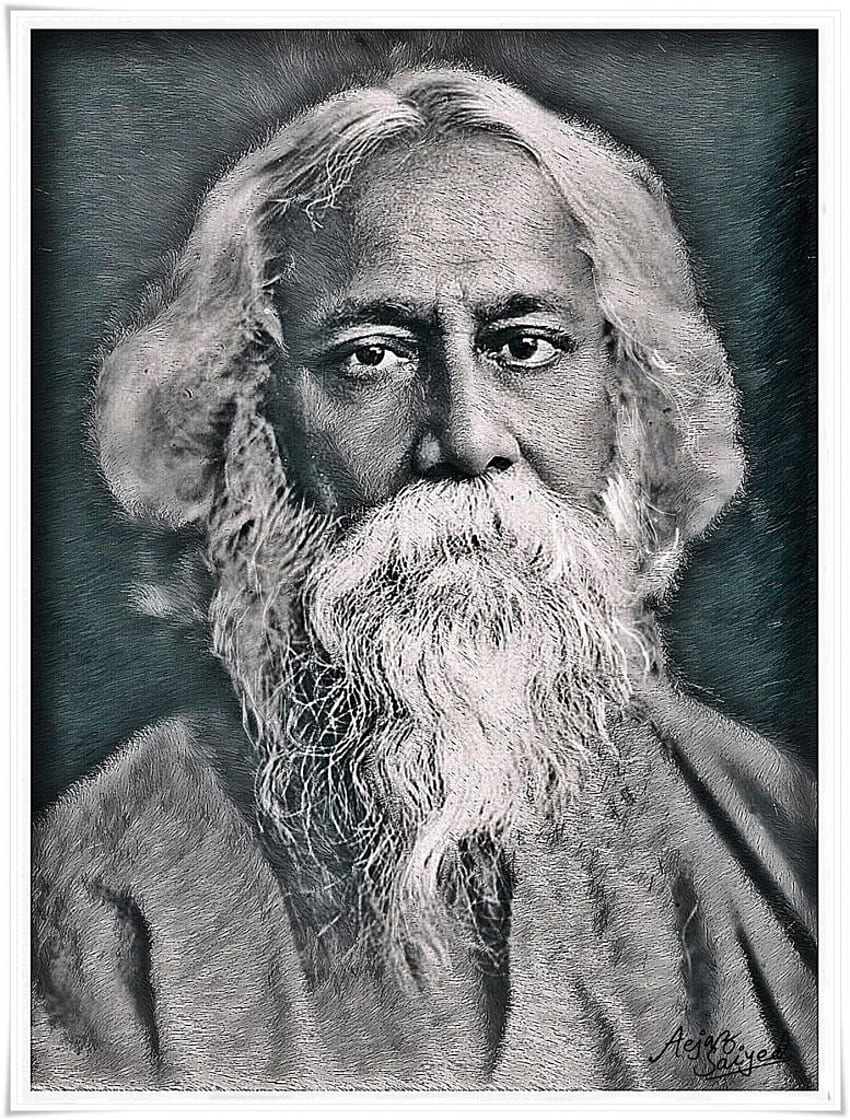 Poetic Vision Pencil Sketch Portrait of Rabindranath Tagore Looking S