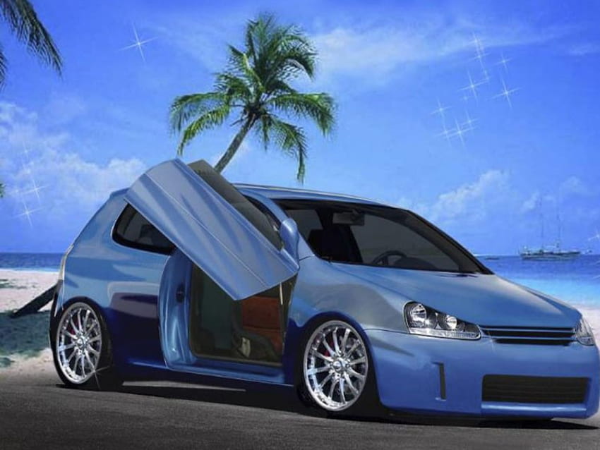 Volkswagon, blu, melodia, spiaggia Sfondo HD